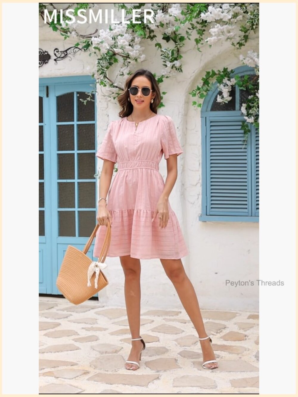 Summer Casual Mini Dress Short Sleeve V-Neck Flowy A-Line Boho Beach Dress with - Picture 7 of 7